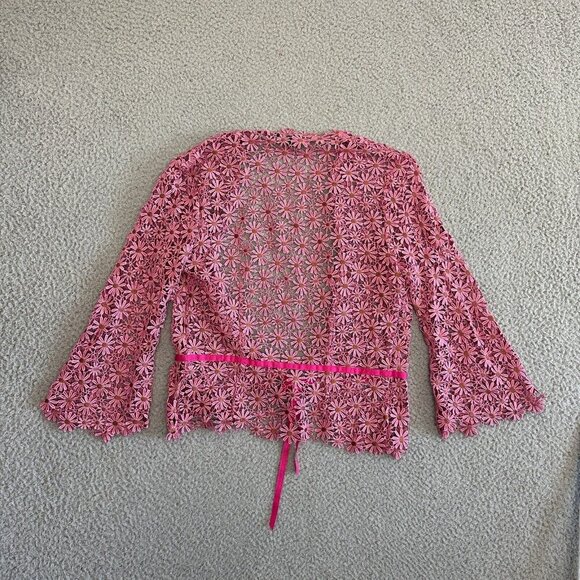 Tocca Pink Blazer Eyelet Floral Embroidered Coquette Feminine Demure - Picture 11 of 16